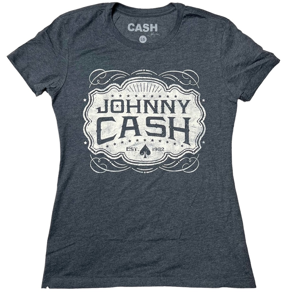 NWOT Johnny Cash Official JC Emblem Graphic T-Shirt Grey Women’s Sz S